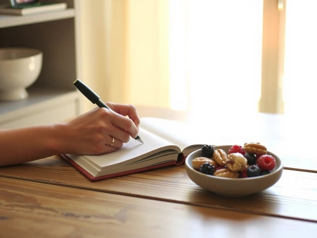 Ernährungstagebuch und frische Lebensmittel